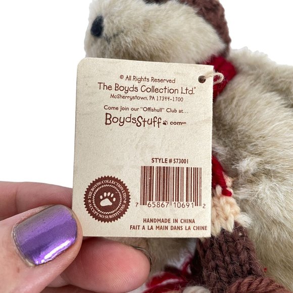 2005 Boyds Cocoa Bear Head Bean Collection Plush Knitted Beanie Scarf Orig Tags - Picture 11 of 11